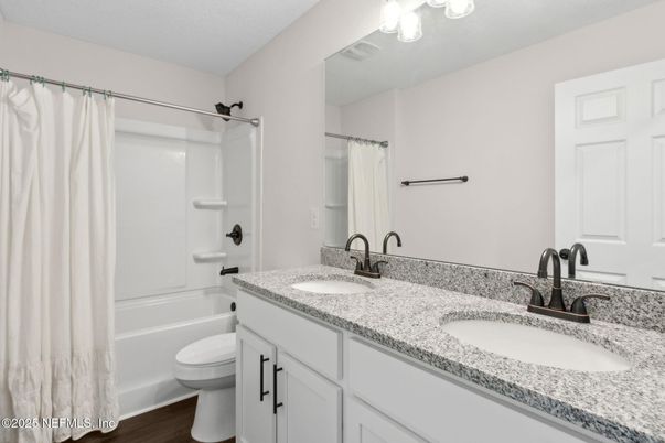 Bathroom, Dual Sink Vanities, Interior, Wood Texture Flooring