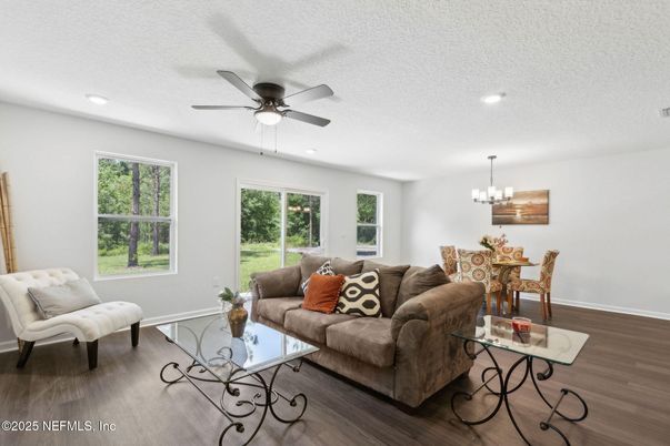 Chandelier, Dining room, Interior, Living room, Recessed Lighting, Wood Texture Flooring