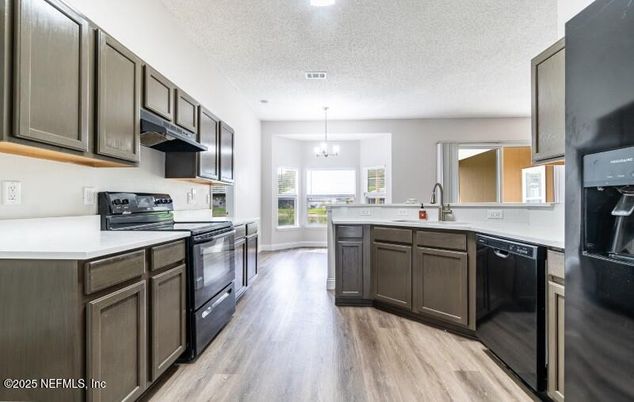 Chandelier, Interior, Kitchen, Pendant Lights, Recessed Lighting, Wood Texture Flooring