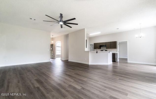 Chandelier, Empty room, Interior, Kitchen, Pendant Lights, Wood Texture Flooring
