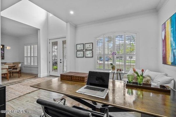 Home Office, Interior, Recessed Lighting, Wood Texture Flooring