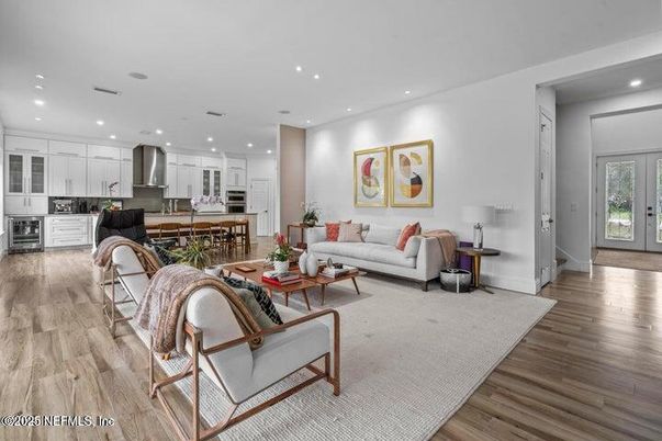 Interior, Kitchen, Living room, Recessed Lighting, Stainless Steel Appliances, Wood Texture Flooring