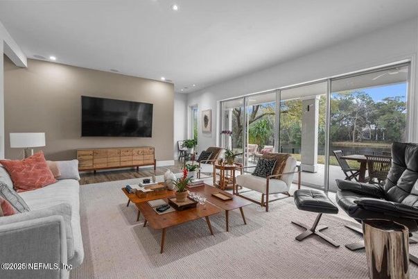 Interior, Living room, Recessed Lighting, Wood Texture Flooring