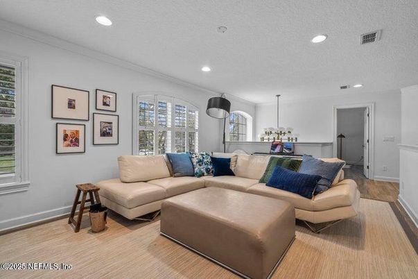 Interior, Living room, Recessed Lighting, Wood Texture Flooring