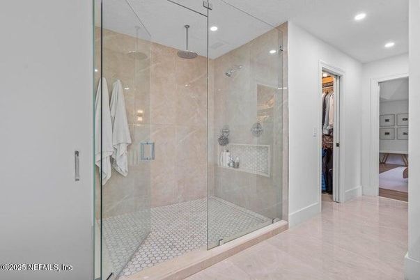 Bathroom, Glass Shower, Interior, Recessed Lighting