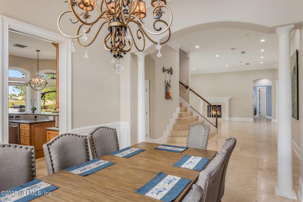 Chandelier, Dining room, Fireplace, Interior, Pendant Lights, Recessed Lighting