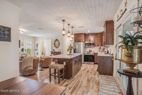Interior, Kitchen, Living room, Pendant Lights, Recessed Lighting, Stainless Steel Appliances, Wood Texture Flooring