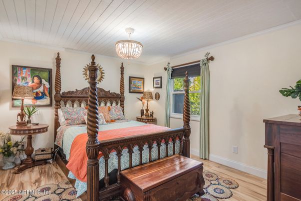 Bedroom, Chandelier, Interior, Wood Texture Flooring