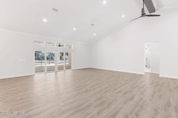 Empty room, Interior, Recessed Lighting, Wood Texture Flooring