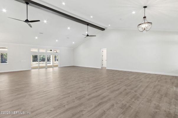 Empty room, Interior, Recessed Lighting, Wood Texture Flooring