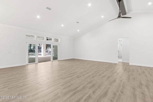 Empty room, Interior, Recessed Lighting, Wood Texture Flooring