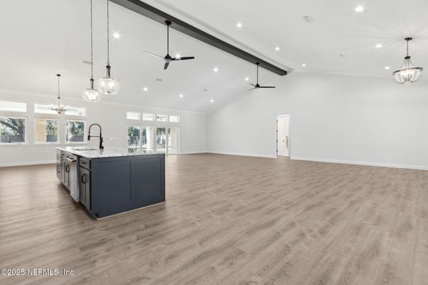 Chandelier, Interior, Kitchen, Pendant Lights, Recessed Lighting, Wood Texture Flooring