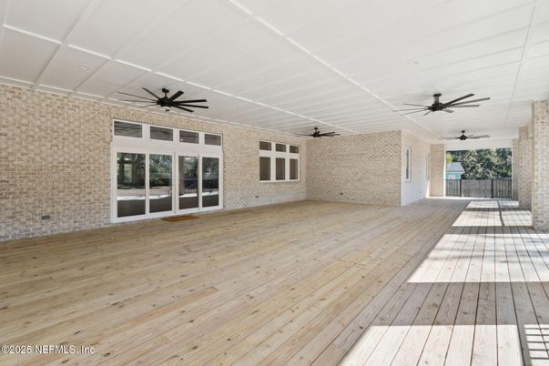 Empty room, Interior, Recessed Lighting, Stone Walls, Wood Texture Flooring