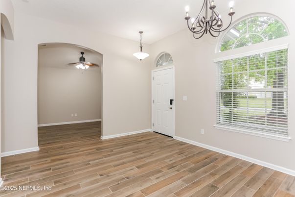 Chandelier, Empty room, Interior, Pendant Lights, Wood Texture Flooring