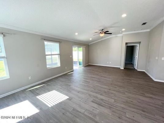 Empty room, Interior, Recessed Lighting, Wood Texture Flooring