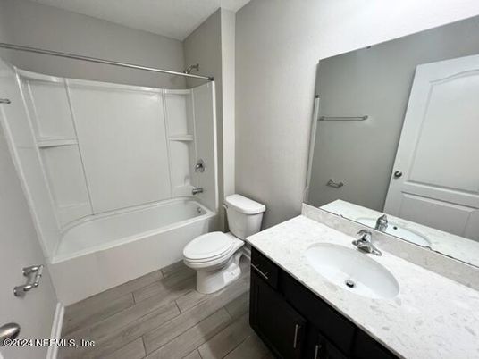 Bathroom, Glass Shower, Interior, Wood Texture Flooring