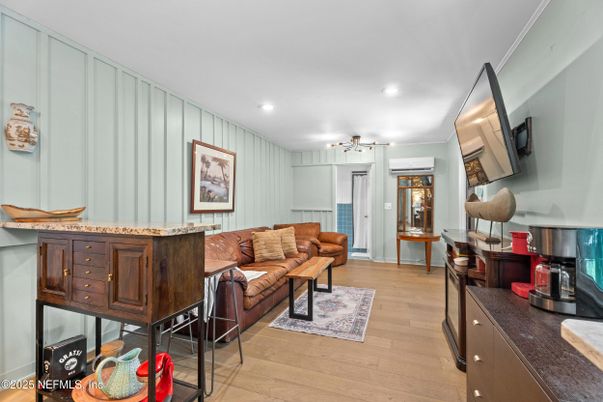 Interior, Kitchen, Living room, Recessed Lighting, Stainless Steel Appliances, Wood Texture Flooring