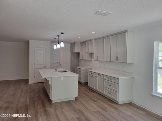 Interior, Kitchen, Pendant Lights, Recessed Lighting, Wood Texture Flooring