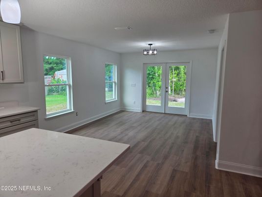 Empty room, Interior, Pendant Lights, Wood Texture Flooring