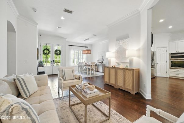 Dining room, Interior, Kitchen, Living room, Pendant Lights, Recessed Lighting, Stainless Steel Appliances, Wood Texture Flooring