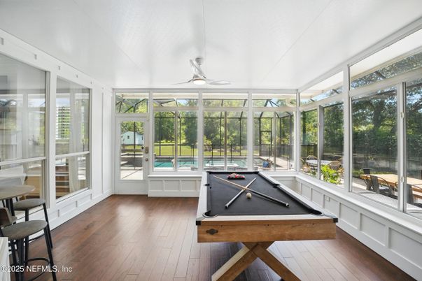 Billiard Table, Game Room, Interior, Sun Room, Wood Texture Flooring