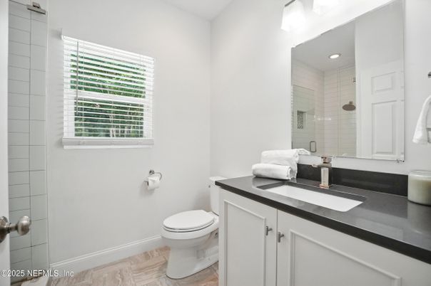 Bathroom, Interior, Recessed Lighting, Wood Texture Flooring