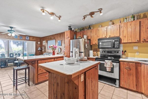 Interior, Kitchen, Stainless Steel Appliances, Wooden Walls