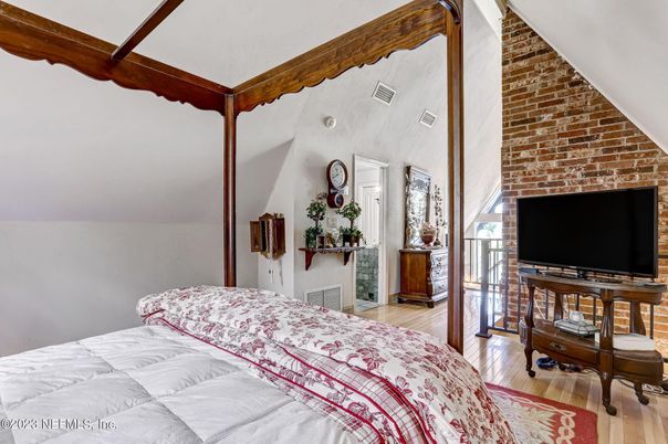 Bedroom, Interior, Stone Walls, Wood Texture Flooring
