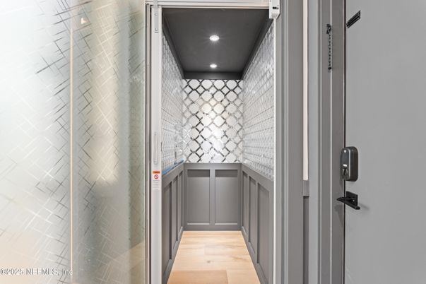 Elevator, Interior, Recessed Lighting, Wood Texture Flooring