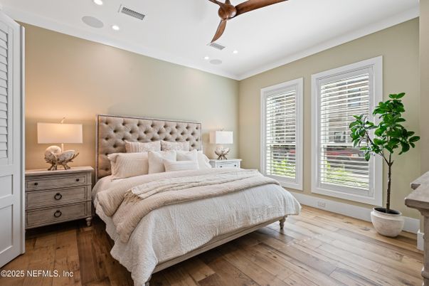 Bedroom, Interior, Recessed Lighting, Wood Texture Flooring