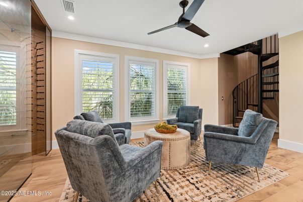 Interior, Living room, Recessed Lighting, Wood Texture Flooring