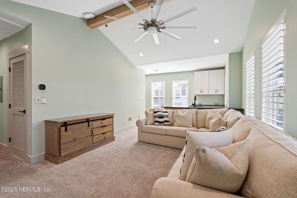 Interior, Living room, Recessed Lighting, Wooden Beams