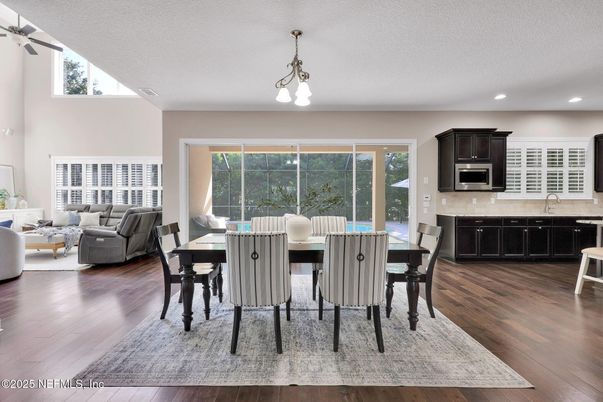 Dining room, Interior, Kitchen, Living room, Pendant Lights, Recessed Lighting, Wood Texture Flooring