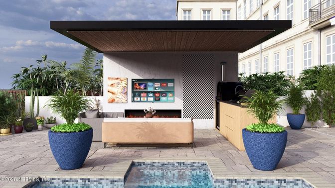 Exterior, Fireplace, Pool