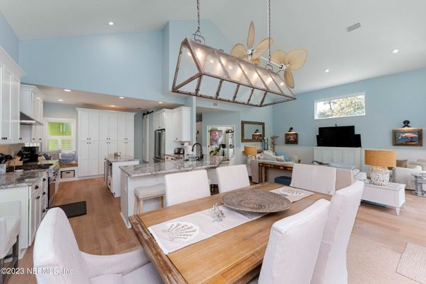 Dining room, Interior, Kitchen, Living room, Pendant Lights, Recessed Lighting, Wood Texture Flooring