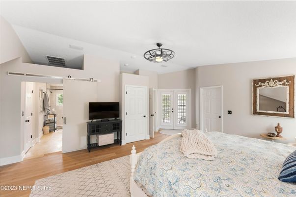 Bedroom, Chandelier, Interior, Wood Texture Flooring