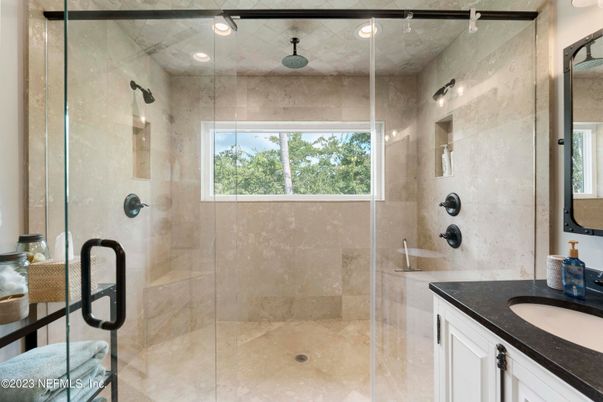Bathroom, Glass Shower, Interior, Recessed Lighting