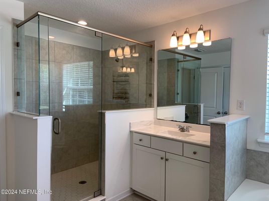 Bathroom, Dual Sink Vanities, Glass Shower, Interior, Recessed Lighting
