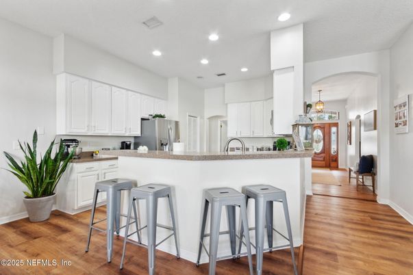 Interior, Kitchen, Pendant Lights, Recessed Lighting, Wood Texture Flooring