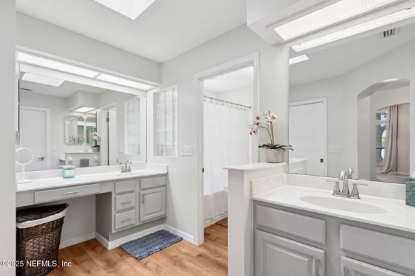 Bathroom, Dual Sink Vanities, Interior, Wood Texture Flooring