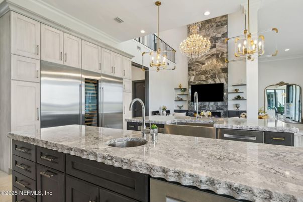 Chandelier, Interior, Kitchen, Pendant Lights, Recessed Lighting, Stainless Steel Appliances