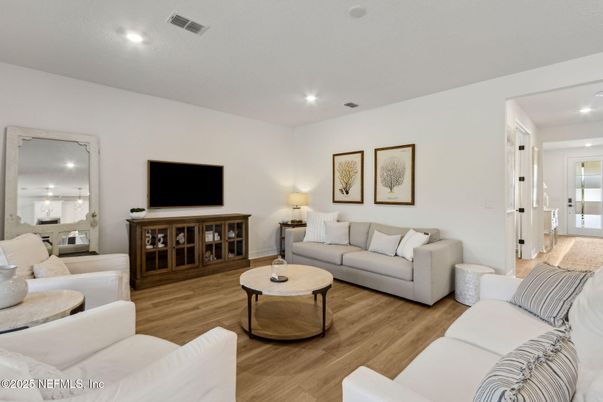 Interior, Living room, Recessed Lighting, Wood Texture Flooring