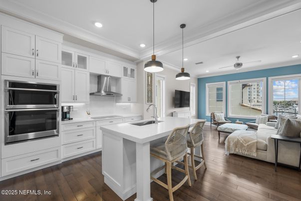 Interior, Kitchen, Living room, Pendant Lights, Recessed Lighting, Stainless Steel Appliances, Wood Texture Flooring