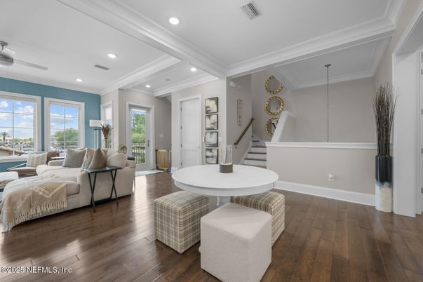 Interior, Living room, Recessed Lighting, Wood Texture Flooring
