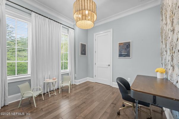 Chandelier, Home Office, Interior, Wood Texture Flooring