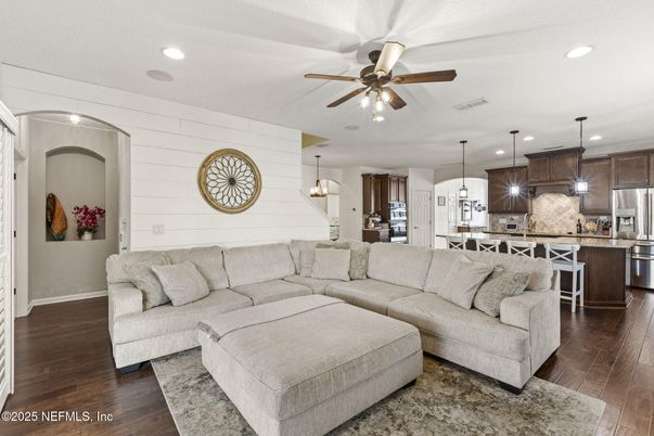 Interior, Kitchen, Living room, Pendant Lights, Recessed Lighting, Stainless Steel Appliances, Wood Texture Flooring