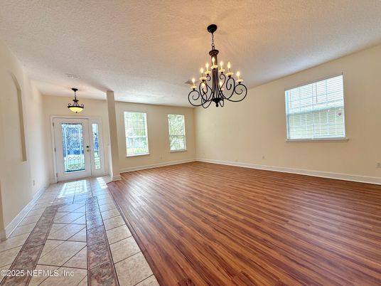 Chandelier, Empty room, Interior, Pendant Lights, Wood Texture Flooring
