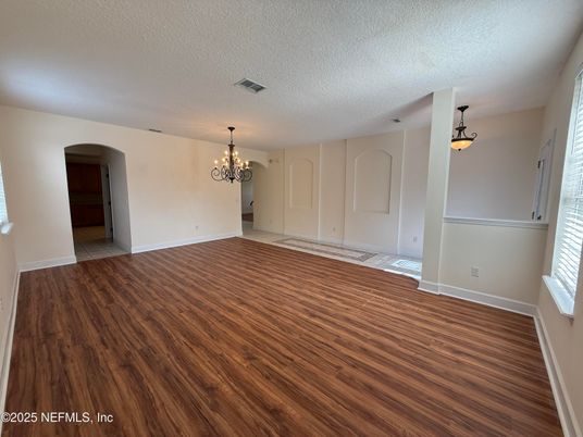 Chandelier, Empty room, Interior, Pendant Lights, Wood Texture Flooring