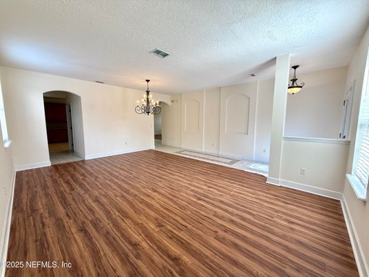 Chandelier, Empty room, Interior, Wood Texture Flooring