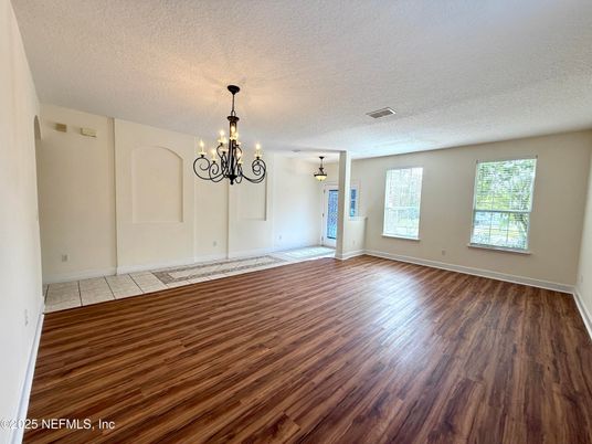 Chandelier, Empty room, Interior, Wood Texture Flooring